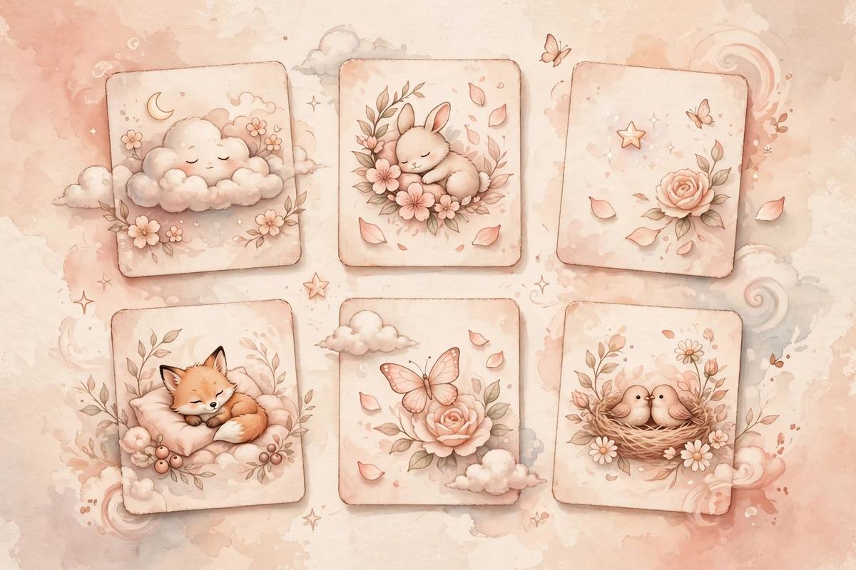 Tarjetas ilustradas con apodos cariñosos para bebés según el mes de nacimiento